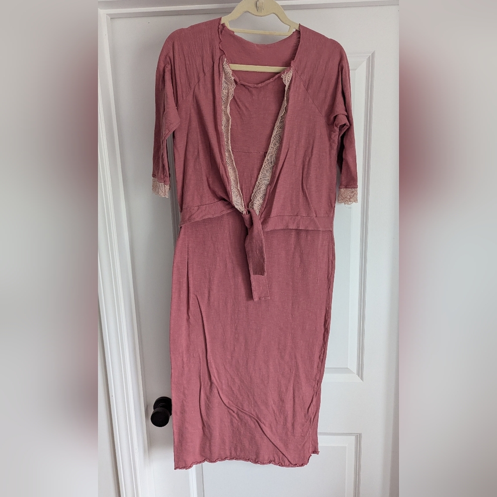 Parisian Cotton Lace Trim Nursing Midi Dress